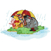 Winnie Pooh and friends under a rain